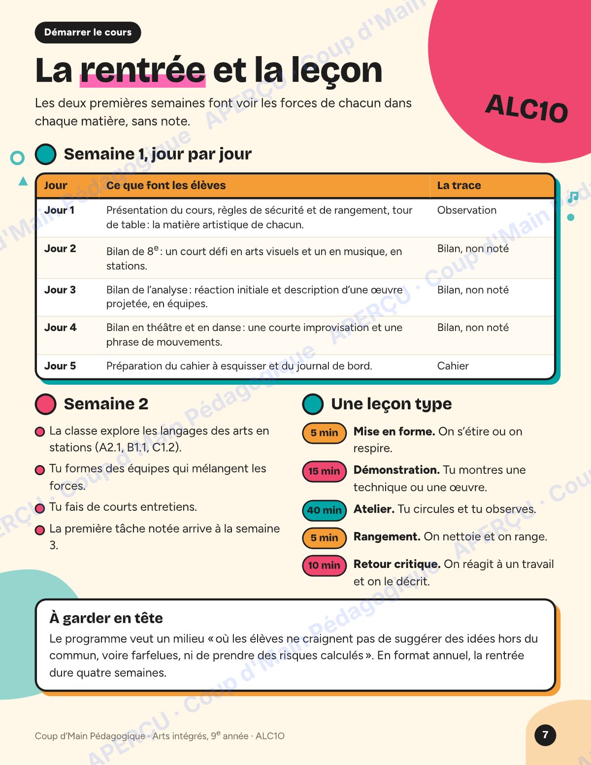 Page 7 — Planification ALC1O Arts intégrés — 9e année