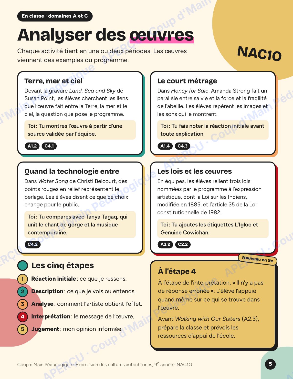 Page 5 — Planification NAC1O Expression des cultures — 9e année