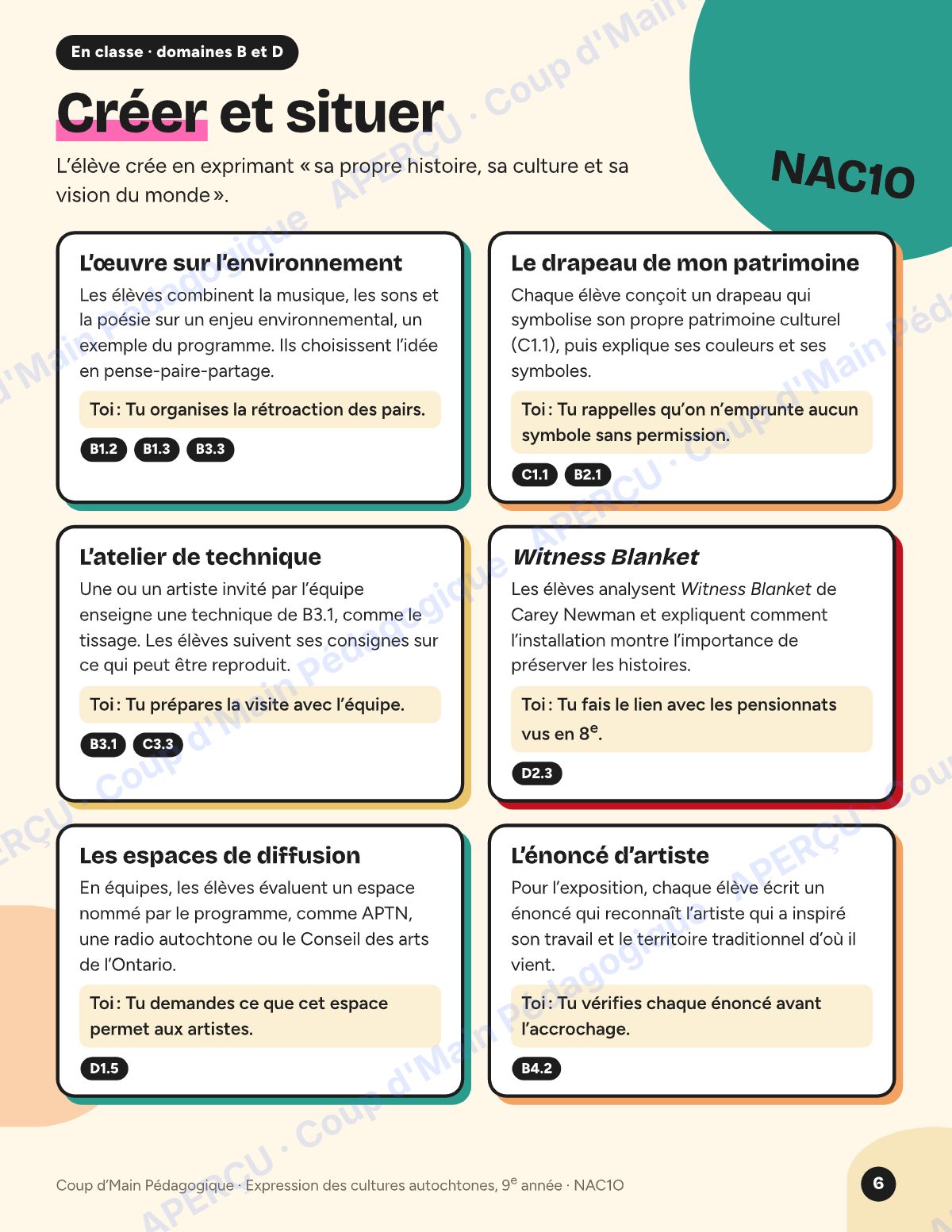 Page 6 — Planification NAC1O Expression des cultures — 9e année