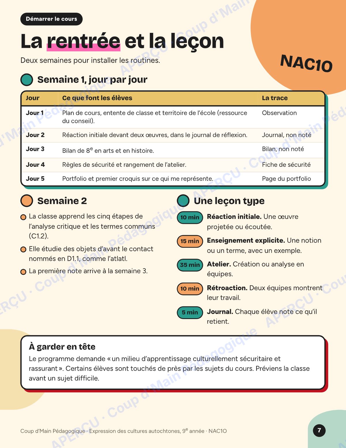 Page 7 — Planification NAC1O Expression des cultures — 9e année