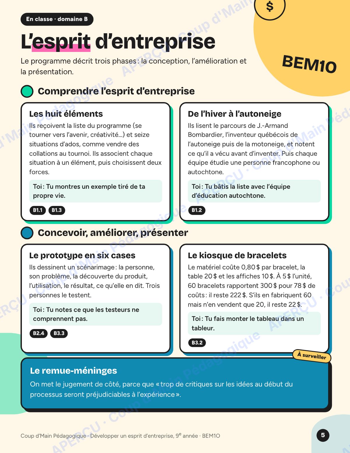 Page 5 — Planification BEM1O Esprit d'entreprise — 9e année