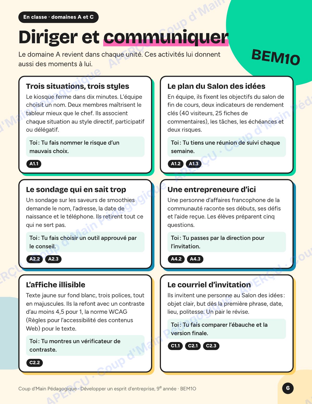 Page 6 — Planification BEM1O Esprit d'entreprise — 9e année