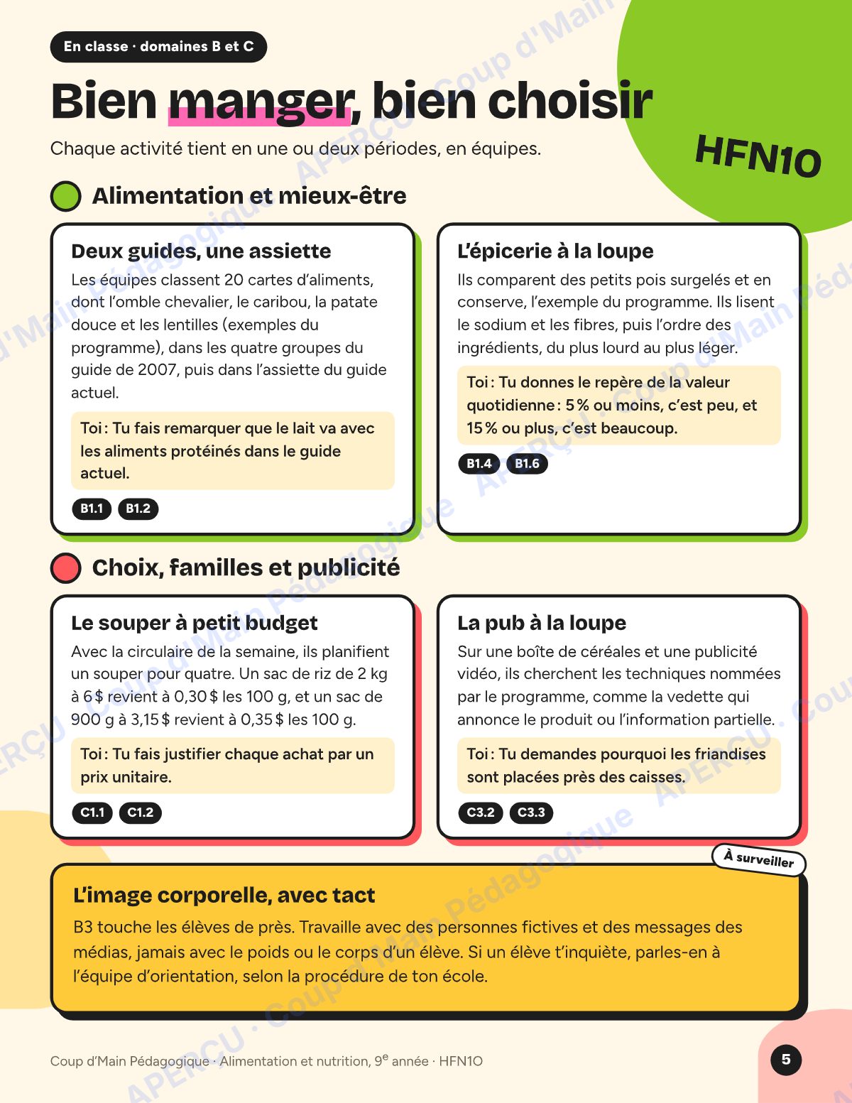 Page 5 — Planification HFN1O Alimentation — 9e année