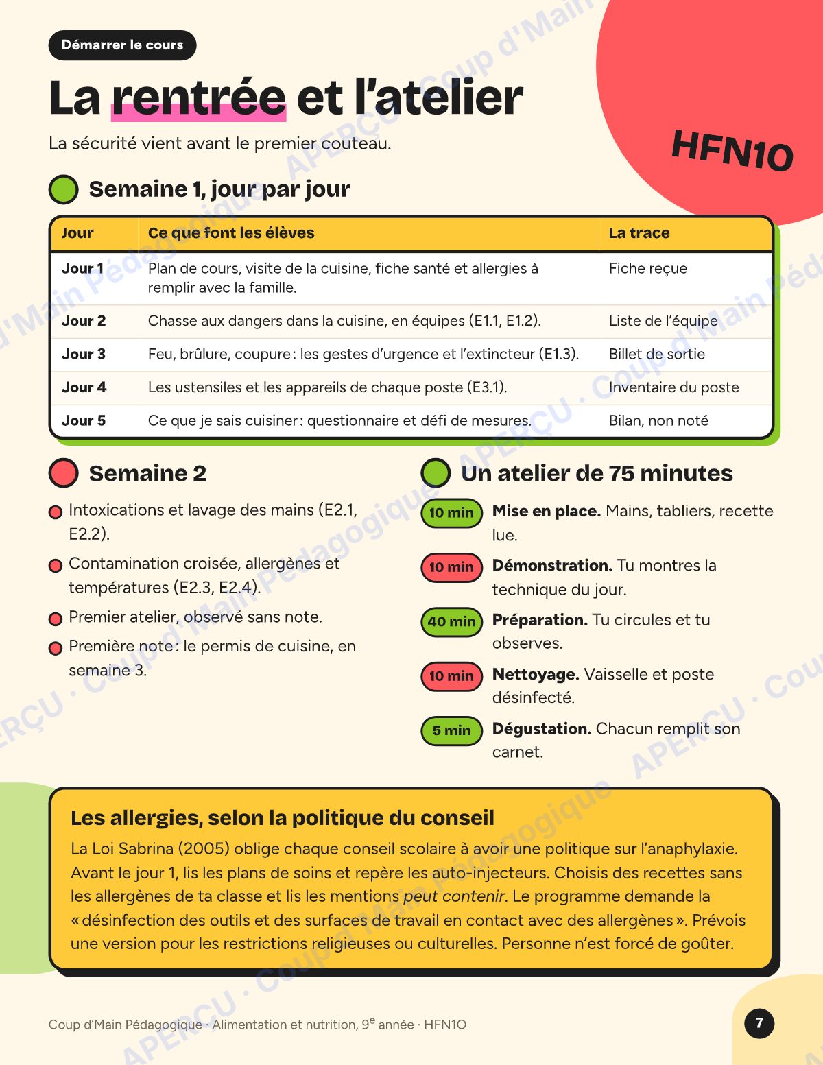 Page 7 — Planification HFN1O Alimentation — 9e année