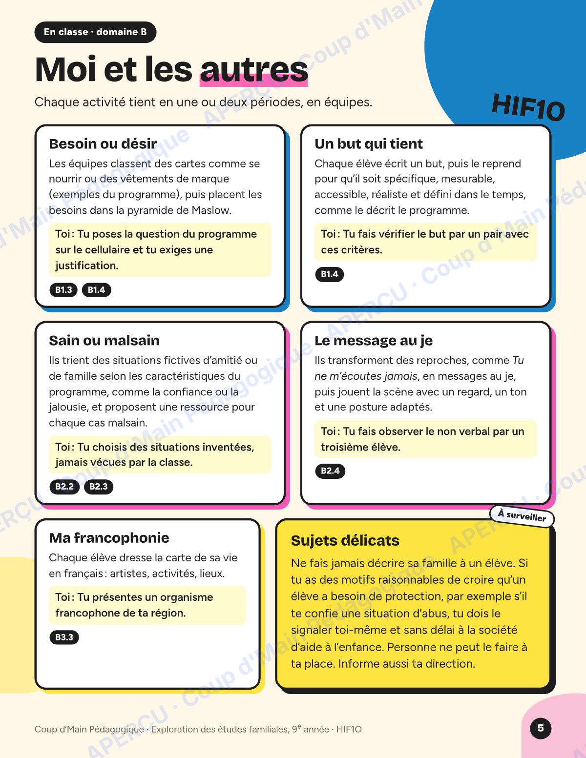 Page 5 — Planification HIF1O Études familiales — 9e année