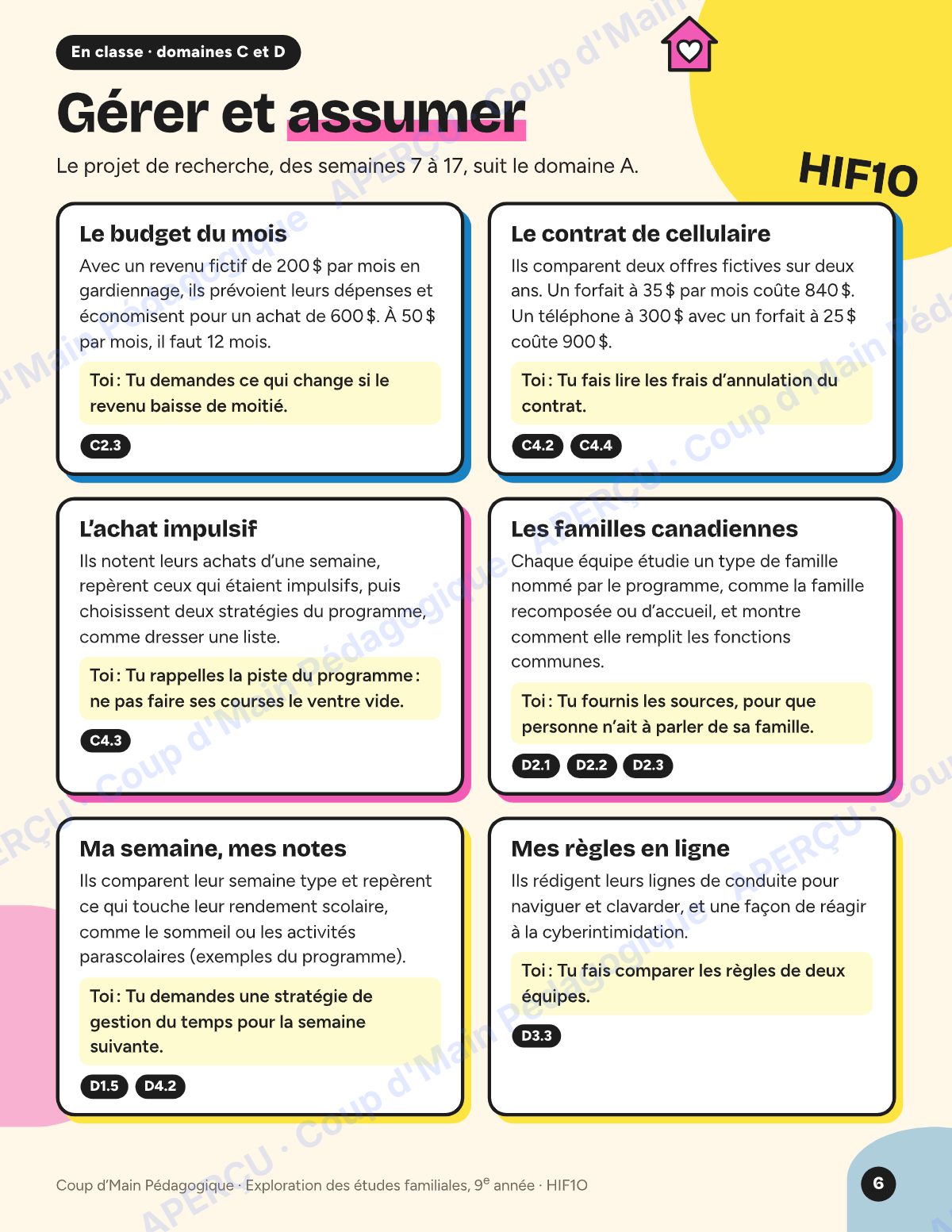 Page 6 — Planification HIF1O Études familiales — 9e année