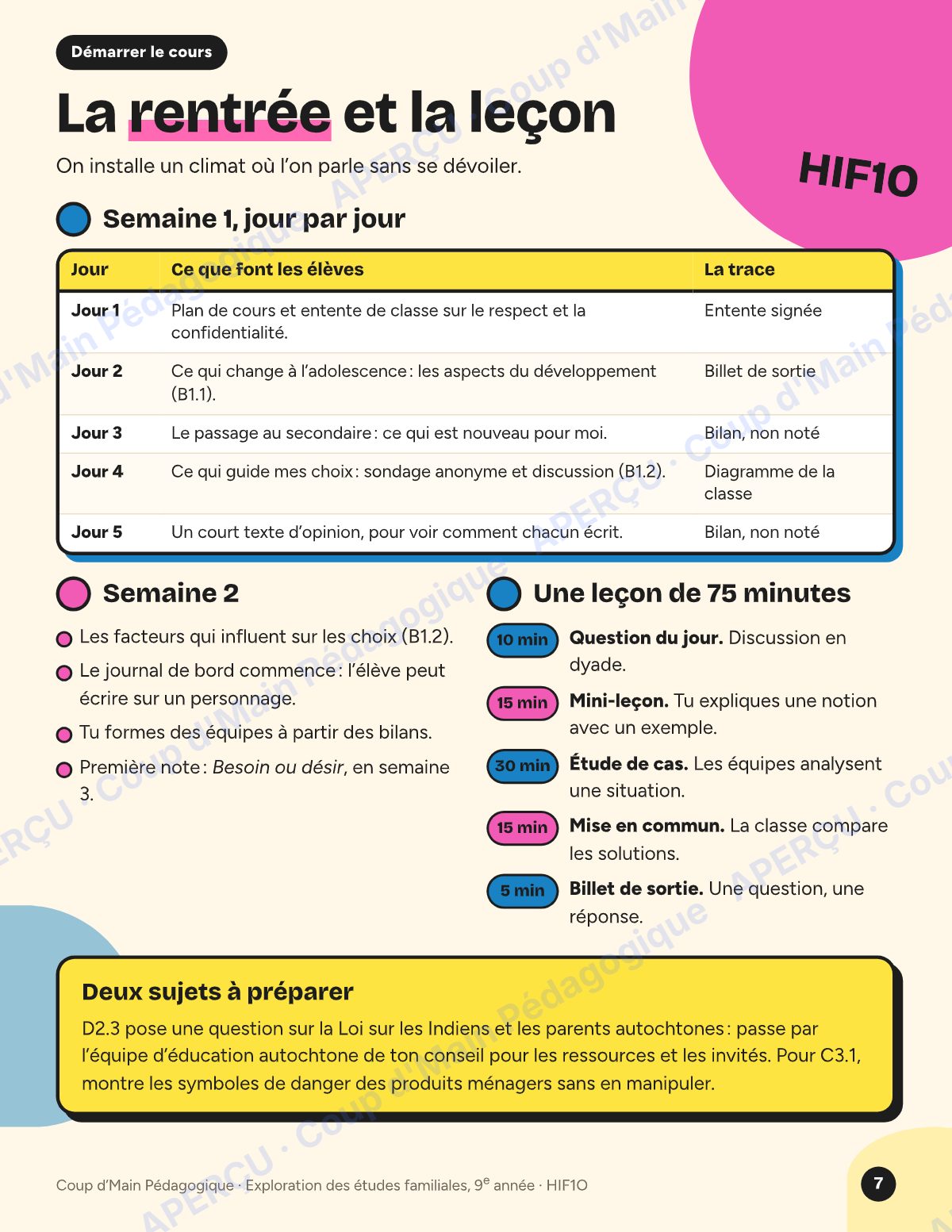 Page 7 — Planification HIF1O Études familiales — 9e année