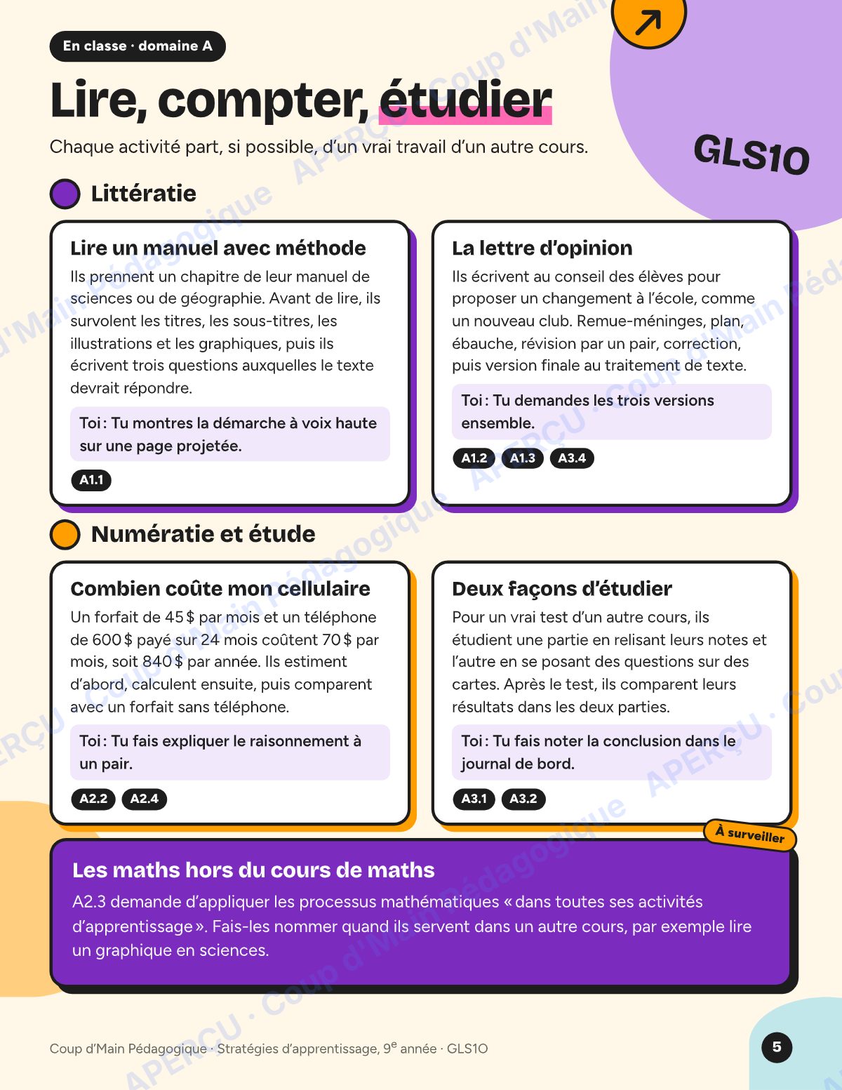 Page 5 — Planification GLS1O Stratégies d'apprentissage — 9e année
