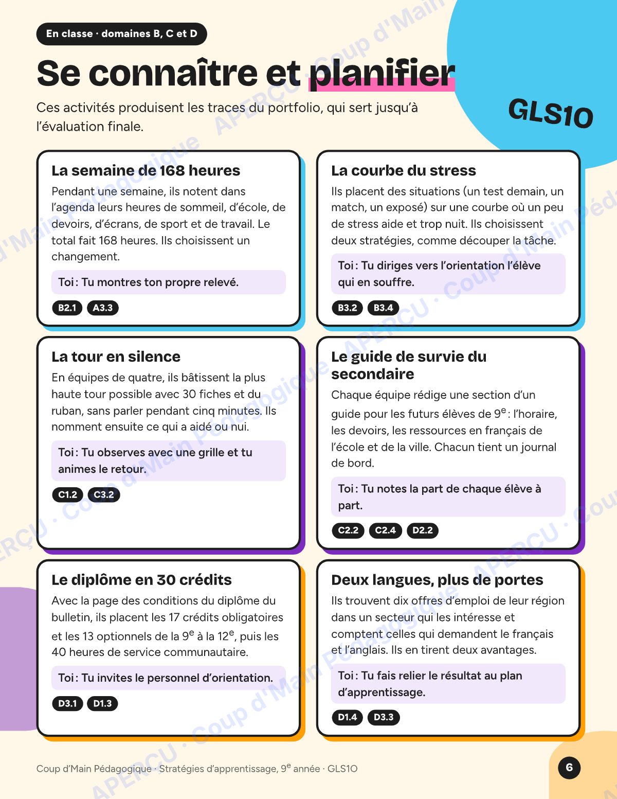 Page 6 — Planification GLS1O Stratégies d'apprentissage — 9e année