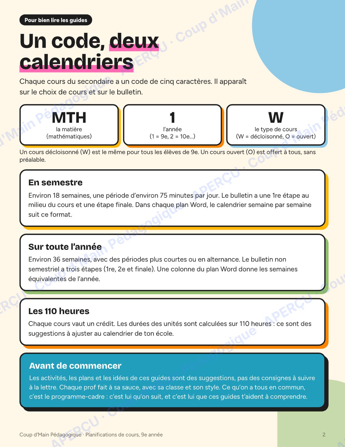 Page 2 — Planifications de cours 9e année — 17 cours